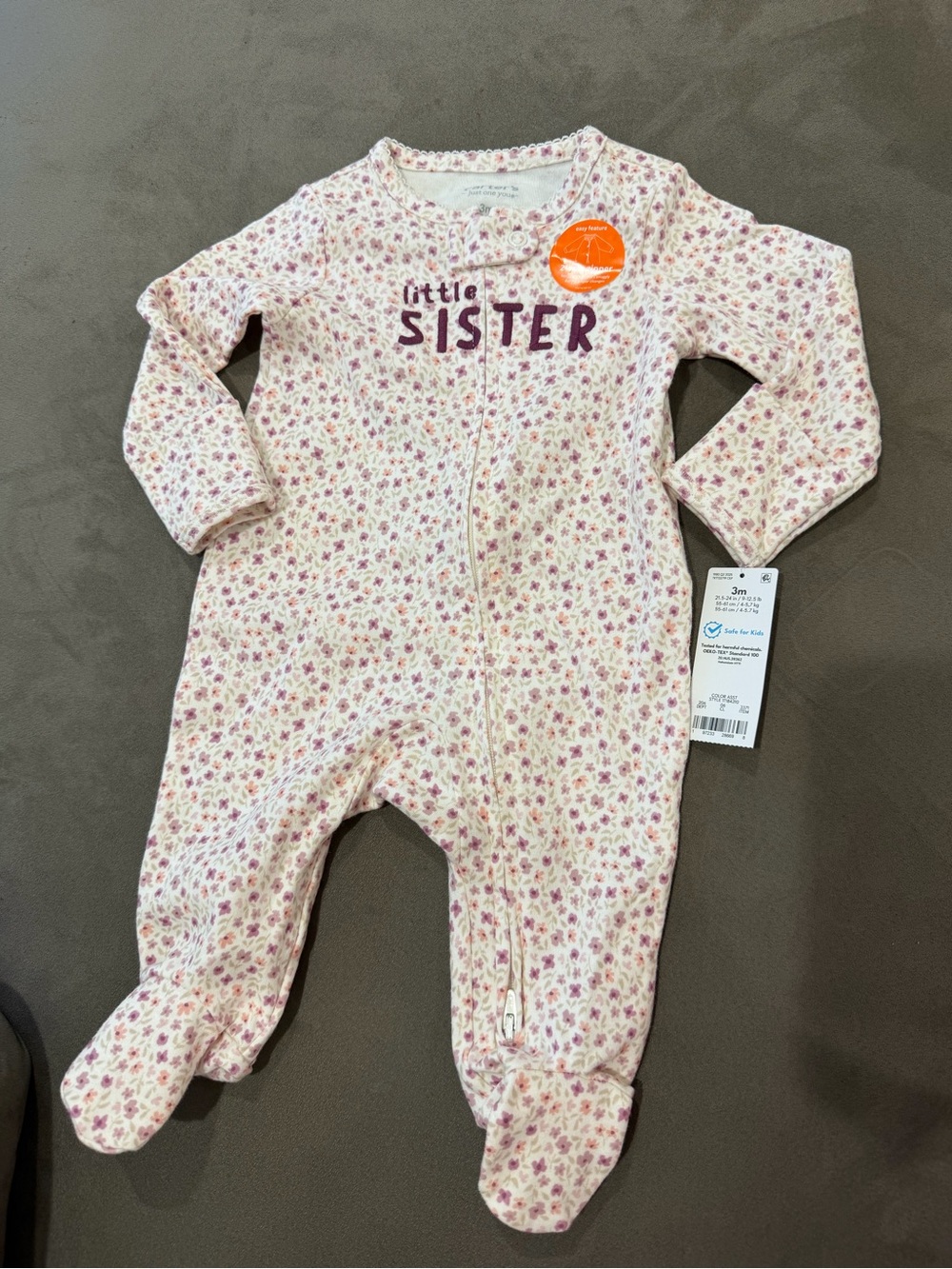 Carter's Pink Floral "Little Sister" Footed One-Piece